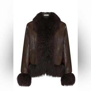 Charlotte Simone Dark Brown Leather Jacket with Faux Fur Trim